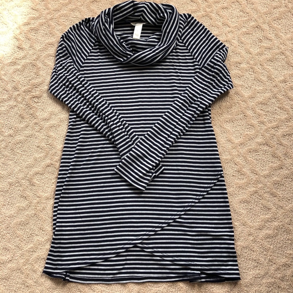 Cowl neck striped maternity top